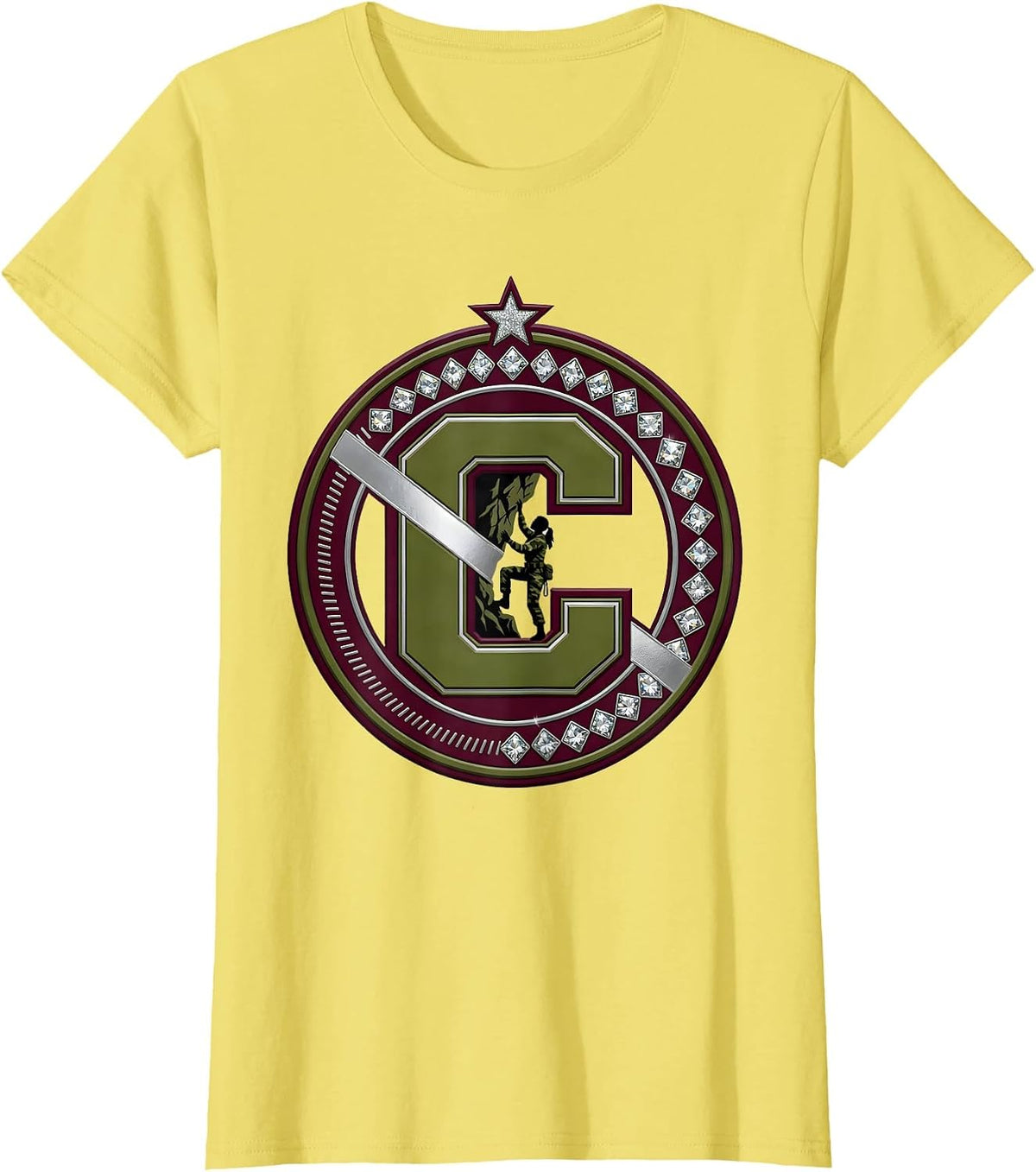 Camo Rock Climber Illustration Graphic Tee T-Shirt - Lemon Yellow