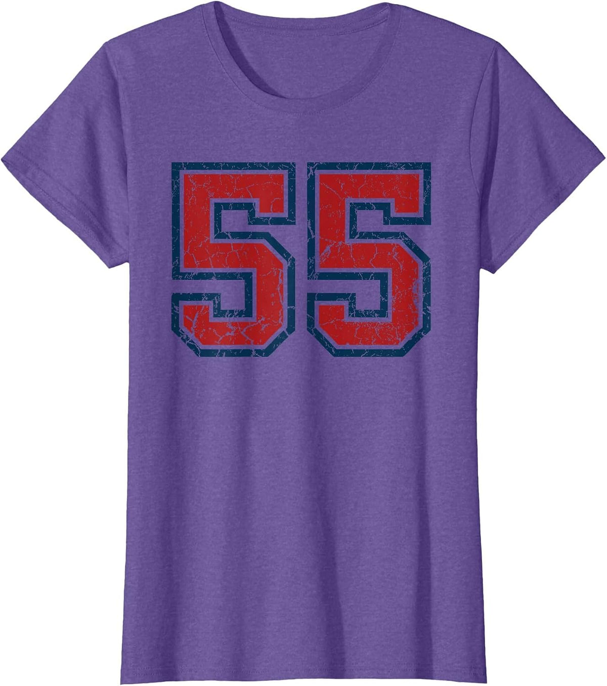 Red and Blue Sports Number 55 Jersey Uniform Player Fan T-Shirt - Purple Heather