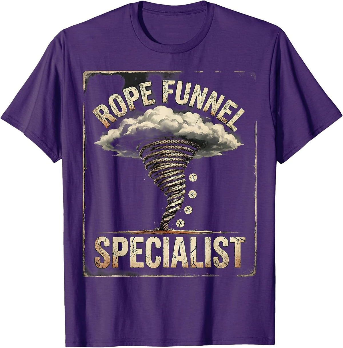 Men's Rope Funnel Specialist Distressed Storm Chaser Tornado T-Shirt - Purple