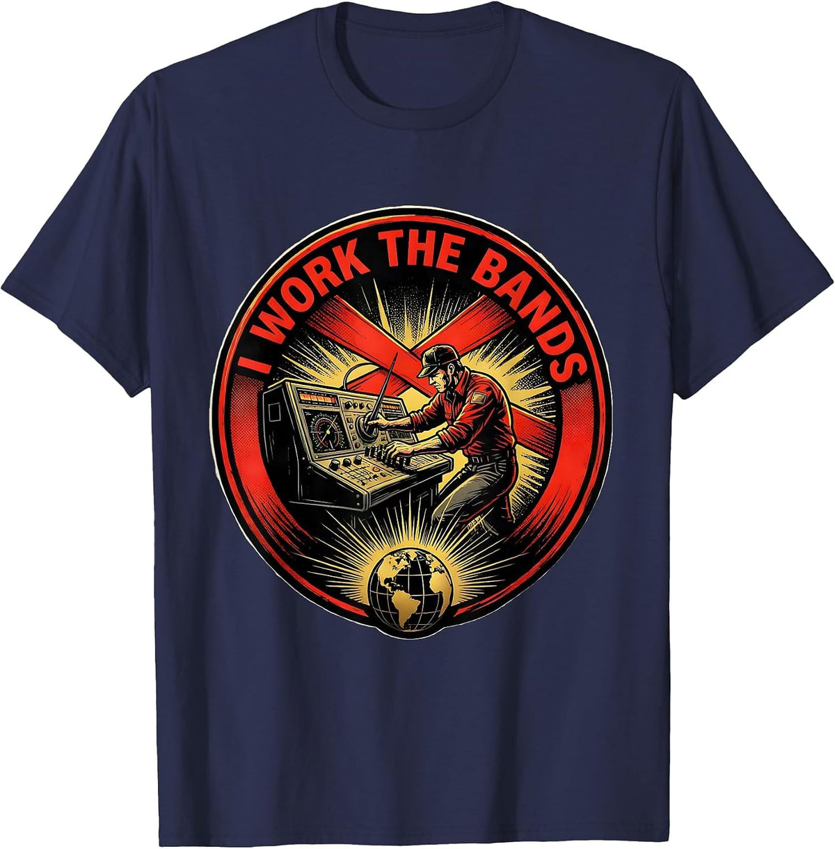 I Work The Bands Comic Book Ham Radio Operator Hobbyist T-Shirt - Navy Blue