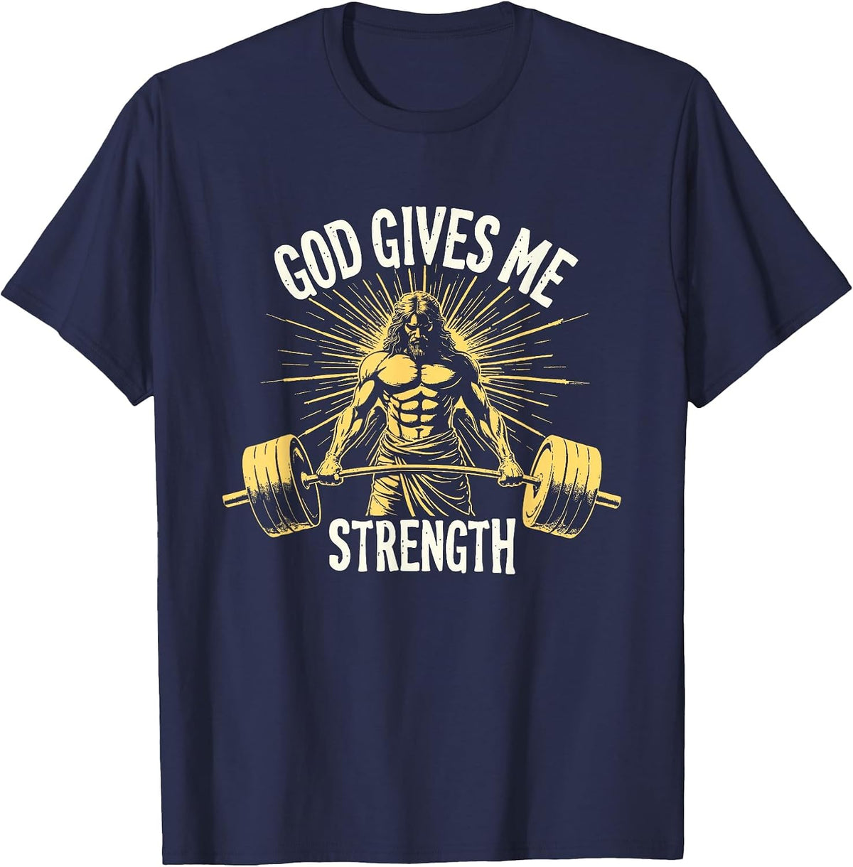 God Gives Me Strength Christian Jesus Workout Weightlifting T-Shirt - Navy Blue