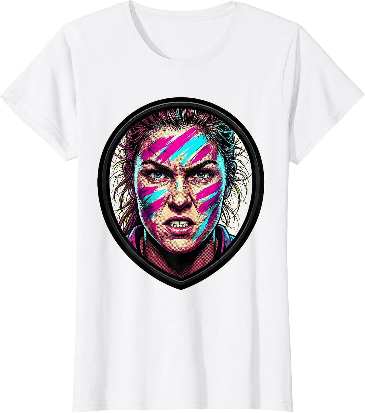 Fierce Rugby Player War Paint Illustration T-Shirt - White