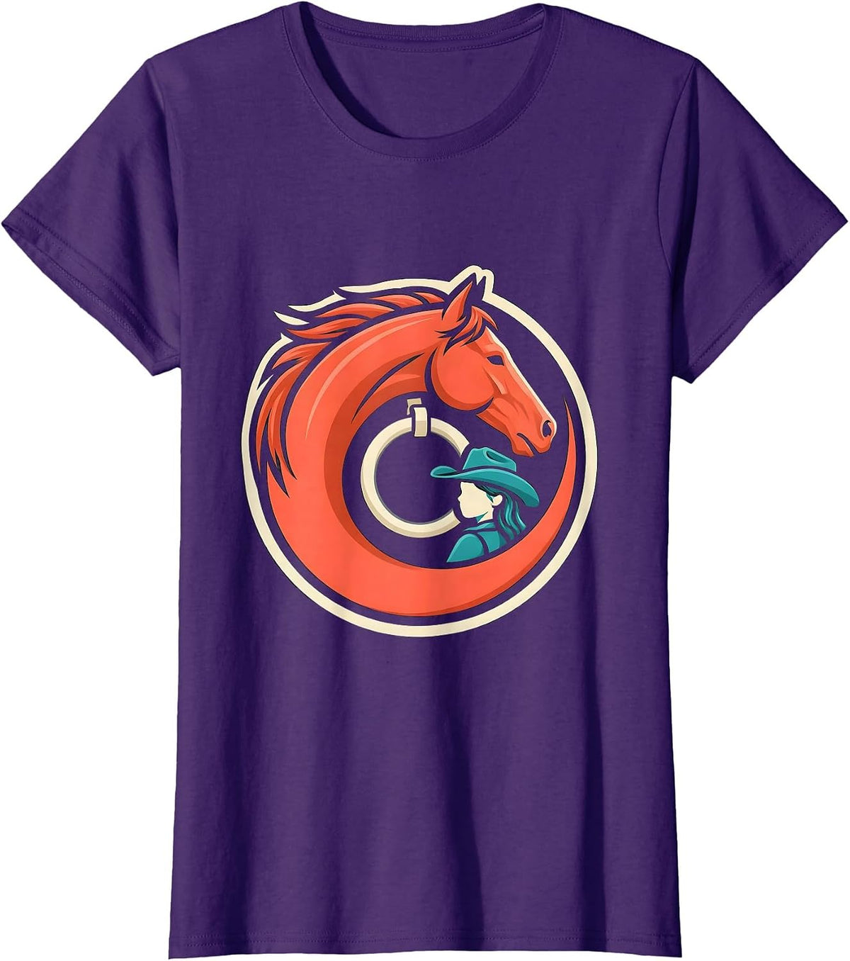 Women's Horse and Cowgirl Badge Western Equestrian Lover T-Shirt - Purple
