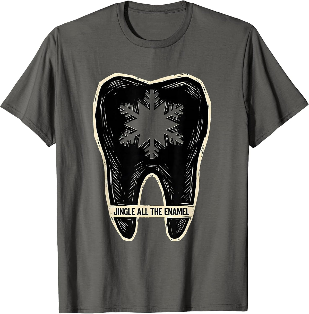 Jingle All the Enamel Funny Dental Christmas Dentist Team T-Shirt - Asphalt Grey