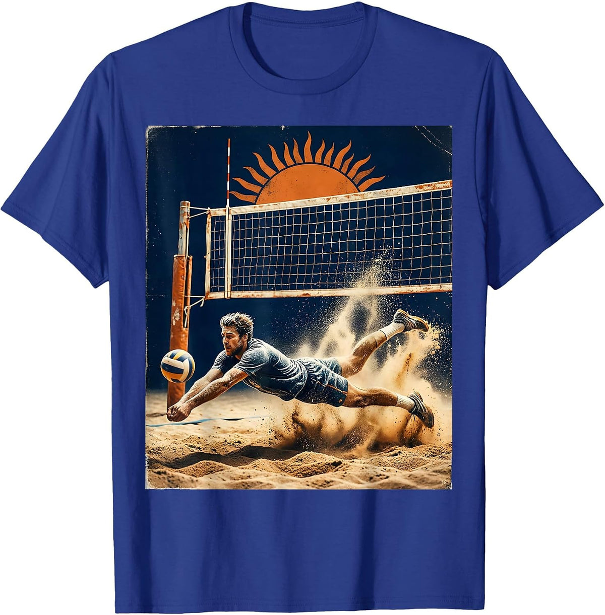Men's Beach Volleyball Libero Diving Save Graphic T-Shirt - Royal Blue