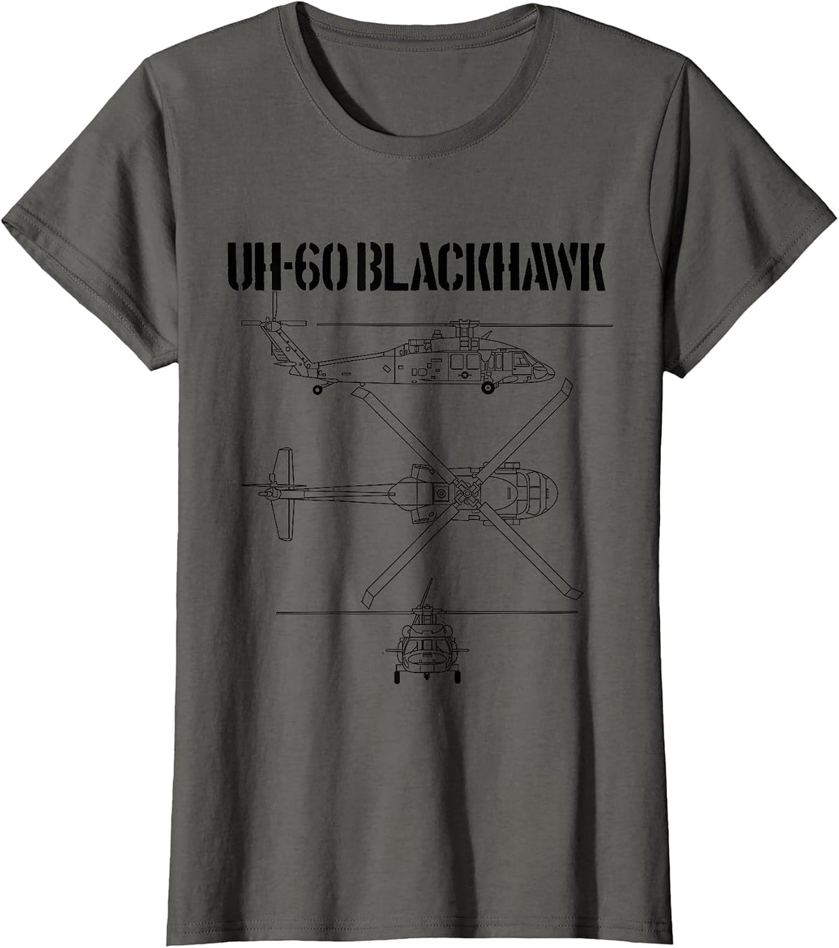 Blackhawk Schematic Military Helicopter Tee UH-60 Aviation T-Shirt - Asphalt Grey