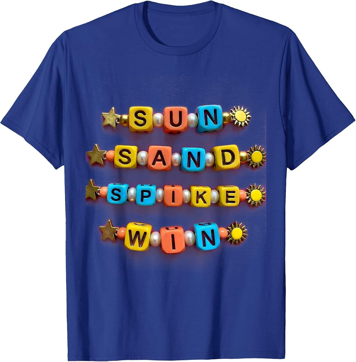 Sun Sand Spike Win Volleyball Design T-Shirt - Royal Blue