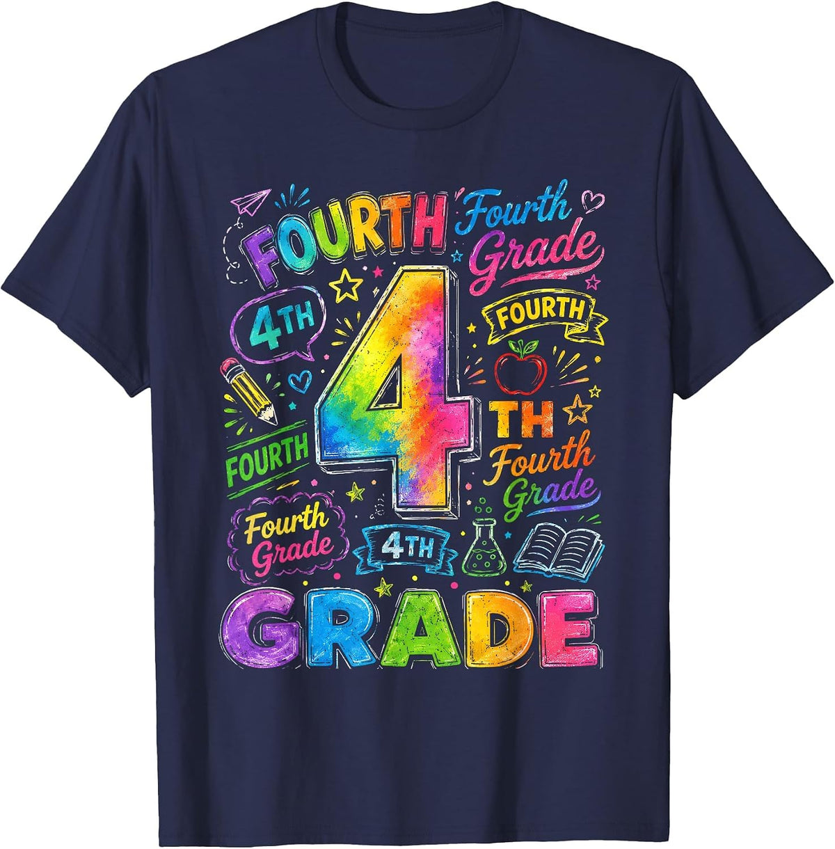 Tie Dye 4th Grade Back to School Fourth Grade Teachers Kids T-Shirt - Navy Blue