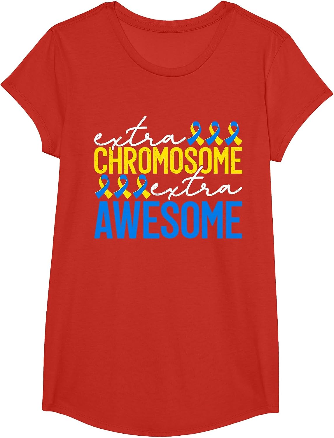 World Down Syndrome Funny Extra Chromosome Extra Awesome Kid T-Shirt - Girls Red