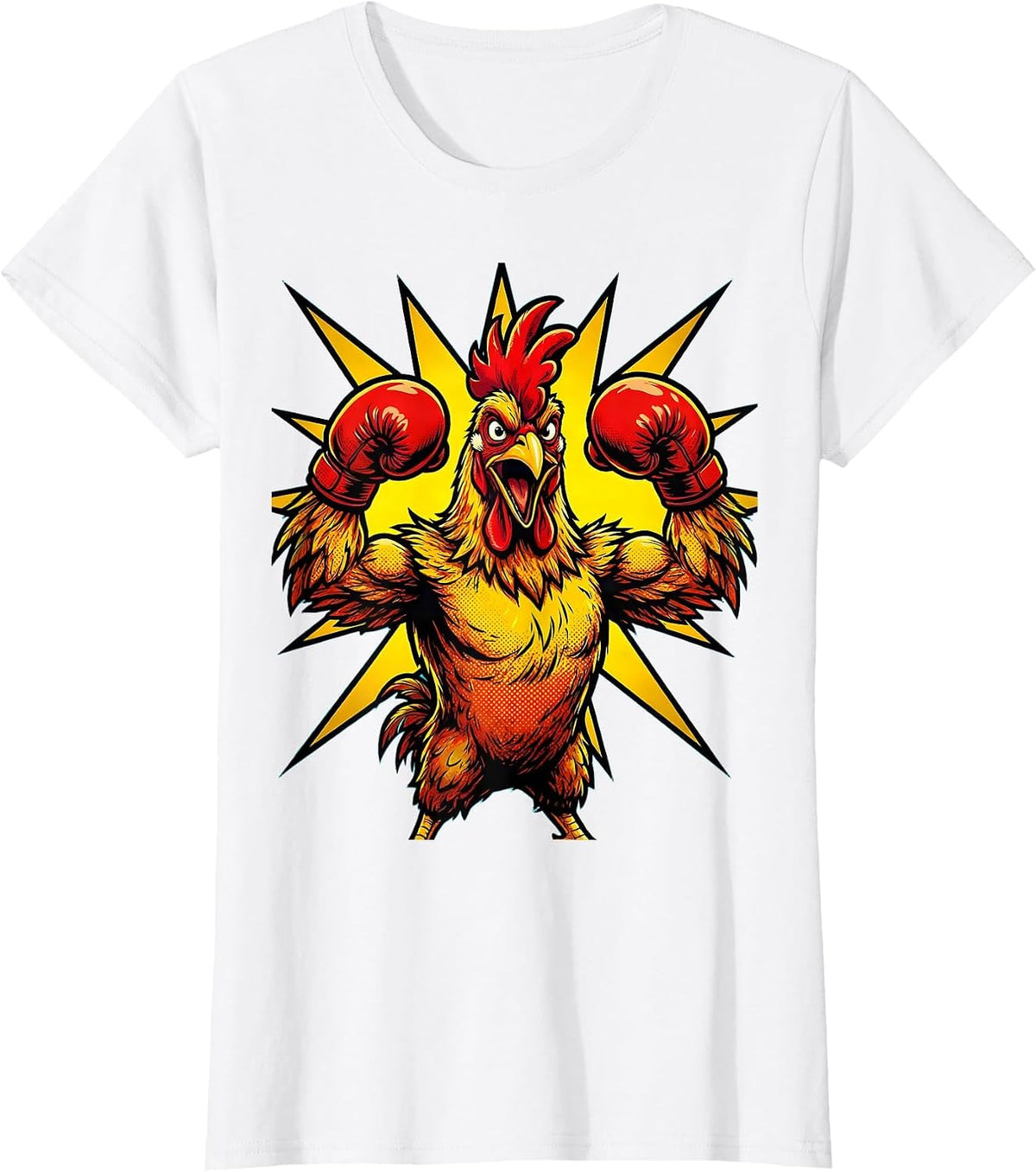 Women's Flexing Chicken Boxing Gloves Funny Fighter Art T-Shirt - White
