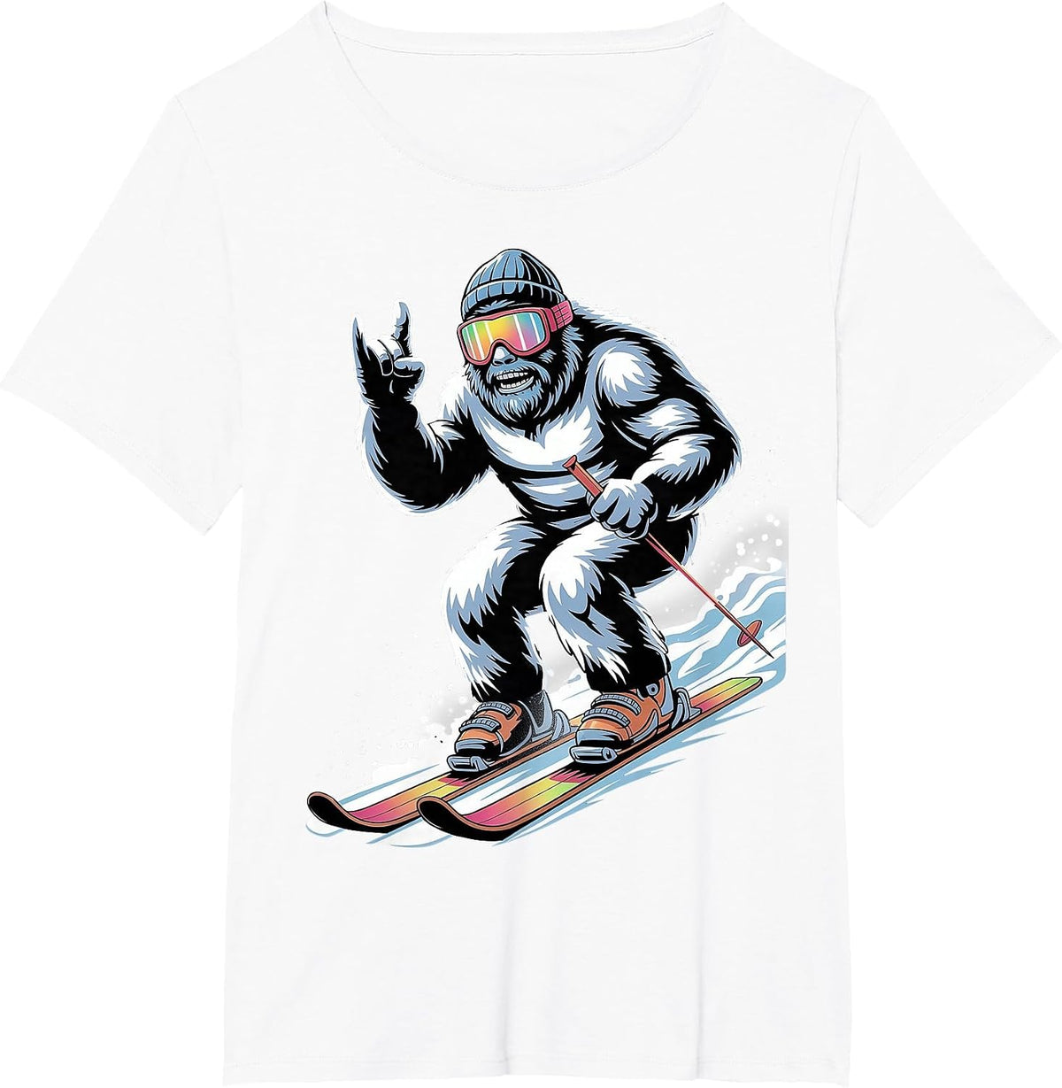 Funny Skiing Bigfoot Ski Winter Sport Snowboarder Skier T-Shirt - White