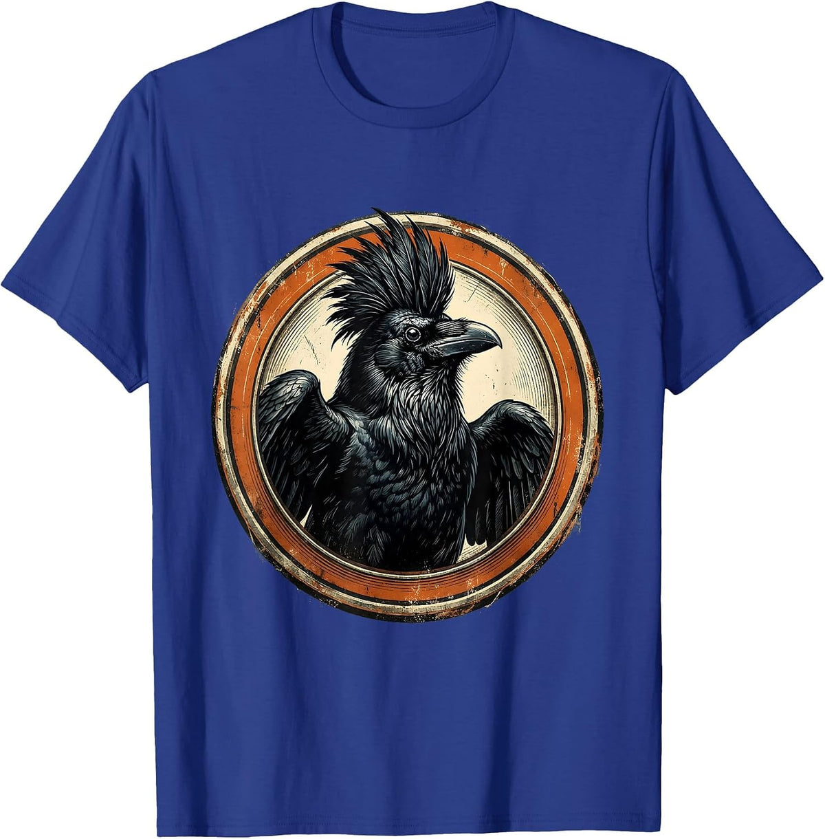 Defiant Crow Mohawk Punk Rock Bird Illustration T-Shirt - Royal Blue