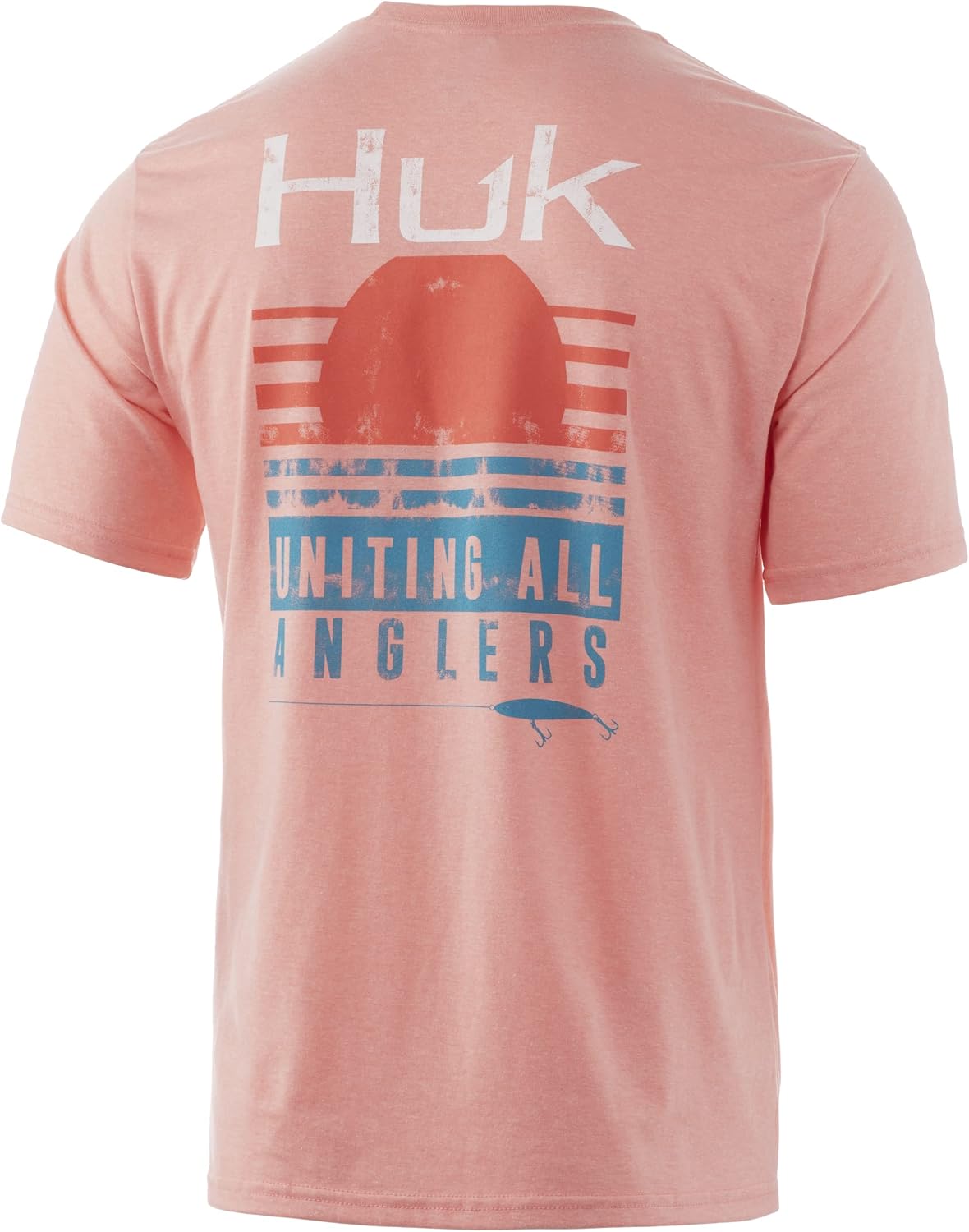 HUK Men's Short Sleeve Tee | Performance Fishing T-Shirt - Striped Horizon - Desert Flower Heather X-Large