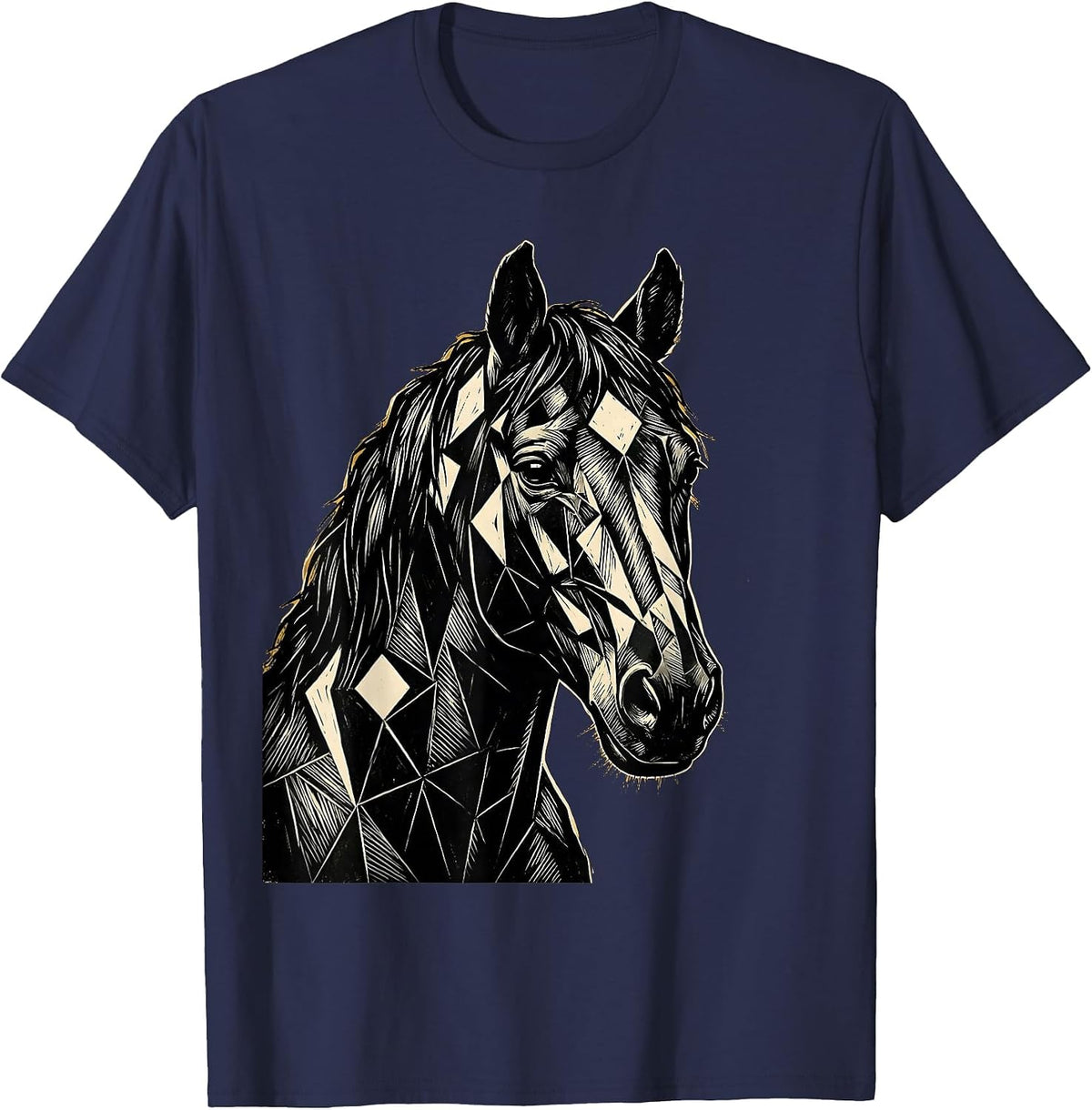 Men's Geometric Horse Head Portrait Illustration T-Shirt - Navy Blue