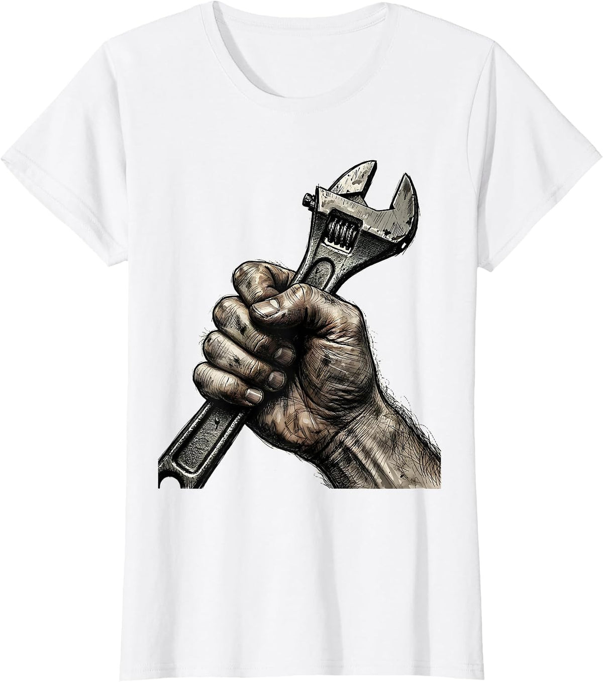 Women's Grease Monkey Mechanic Wrench Graphic Tee T-Shirt - White