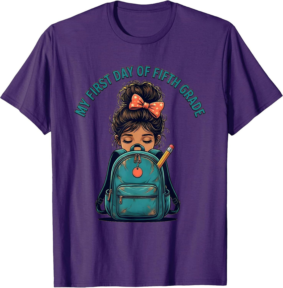 My First Day of Fifth Grade Funny Messy Bun Back To School T-Shirt - Purple