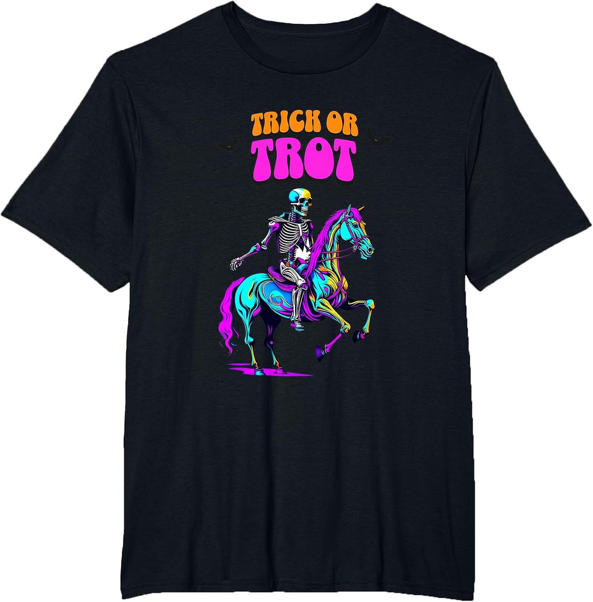 Equestrian, Halloween, Trick or Trot, Skeleton Riding Horse T-Shirt - Black