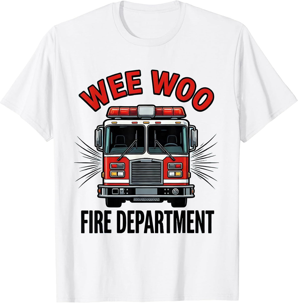 Men's Wee Woo Fire Department Funny Firefighter Badge Fire Truck T-Shirt - White