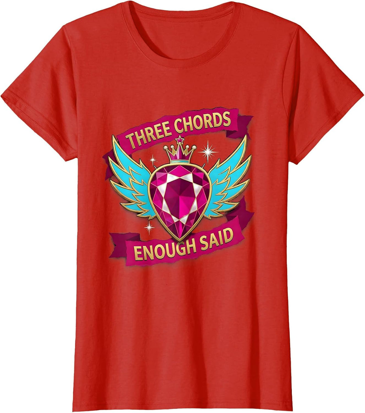 Three Chords Enough Said Punk Rock Design T-Shirt - Red