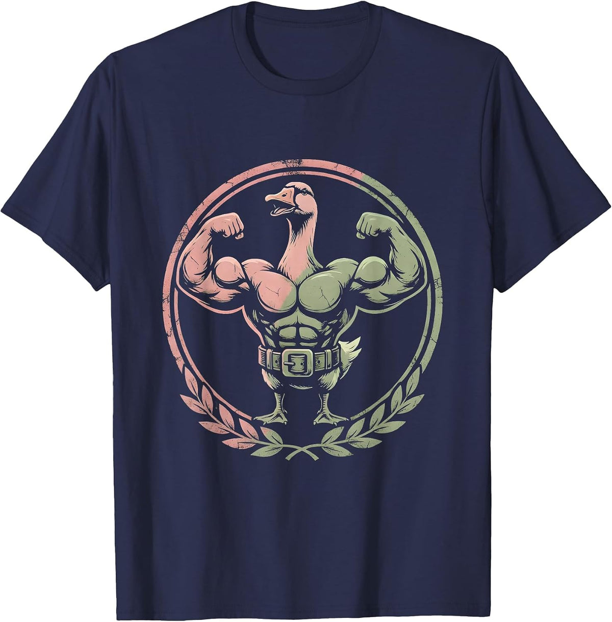 Silly Goose Weightlifting Flexing Muscles Funny T-Shirt - Navy Blue
