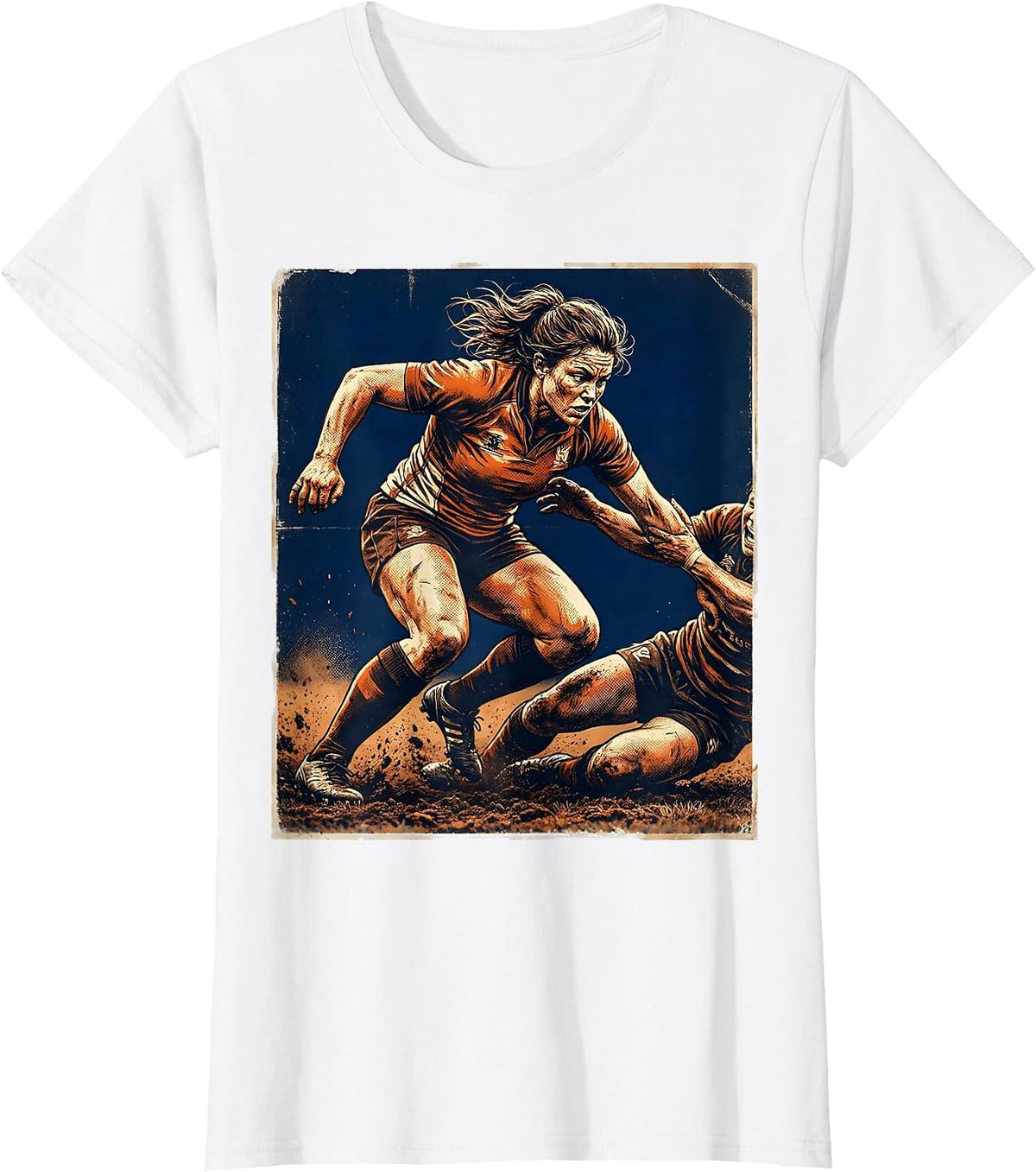 Rugby Player Breaking Through Tackle Graphic T-Shirt - White