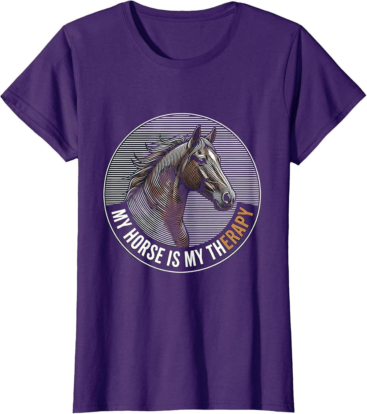 Women's My Horse Is My Therapy Equestrian Design T-Shirt - Purple