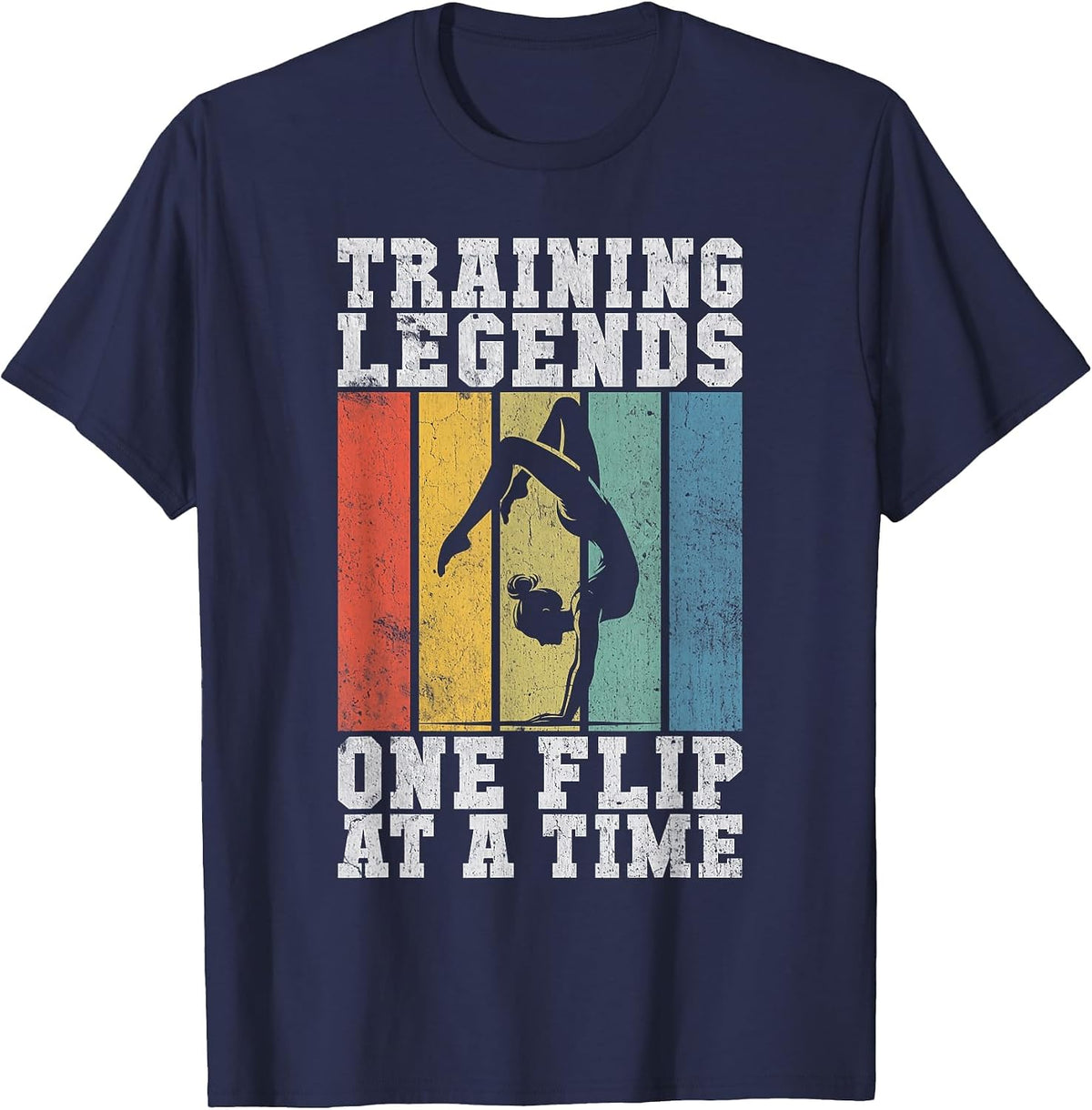 Training Legends One Flip at a Time Gymnastics Coach T-Shirt - Navy Blue