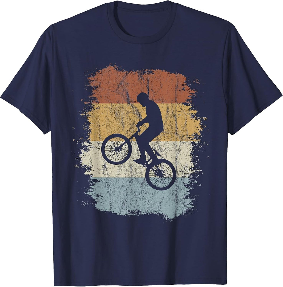 Rad Eighties Retro Bike Silhouette BMX Wheelie T-Shirt - Navy Blue