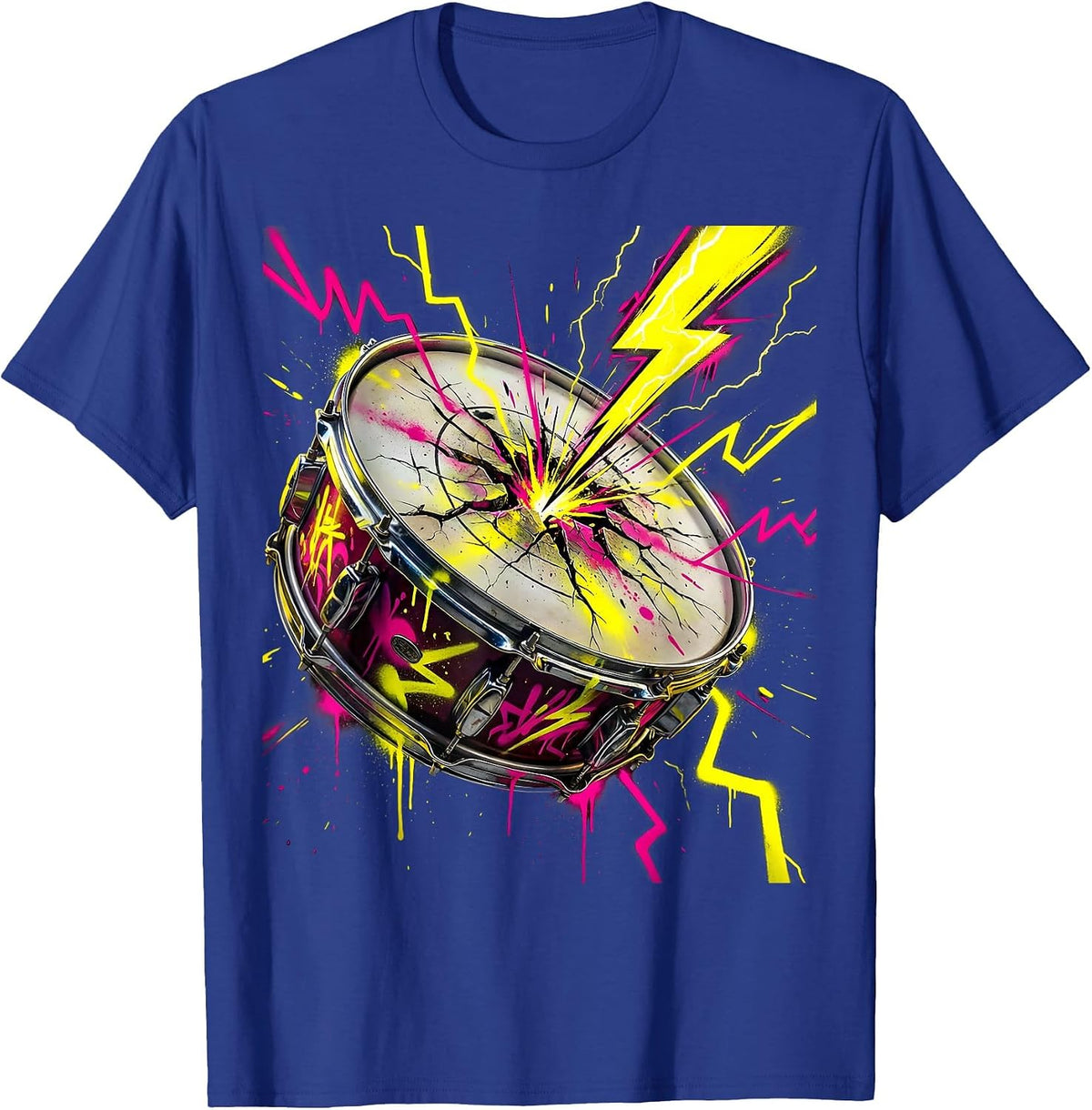 Cracked Snare Drum Lightning Strike Graphic T-Shirt - Royal Blue