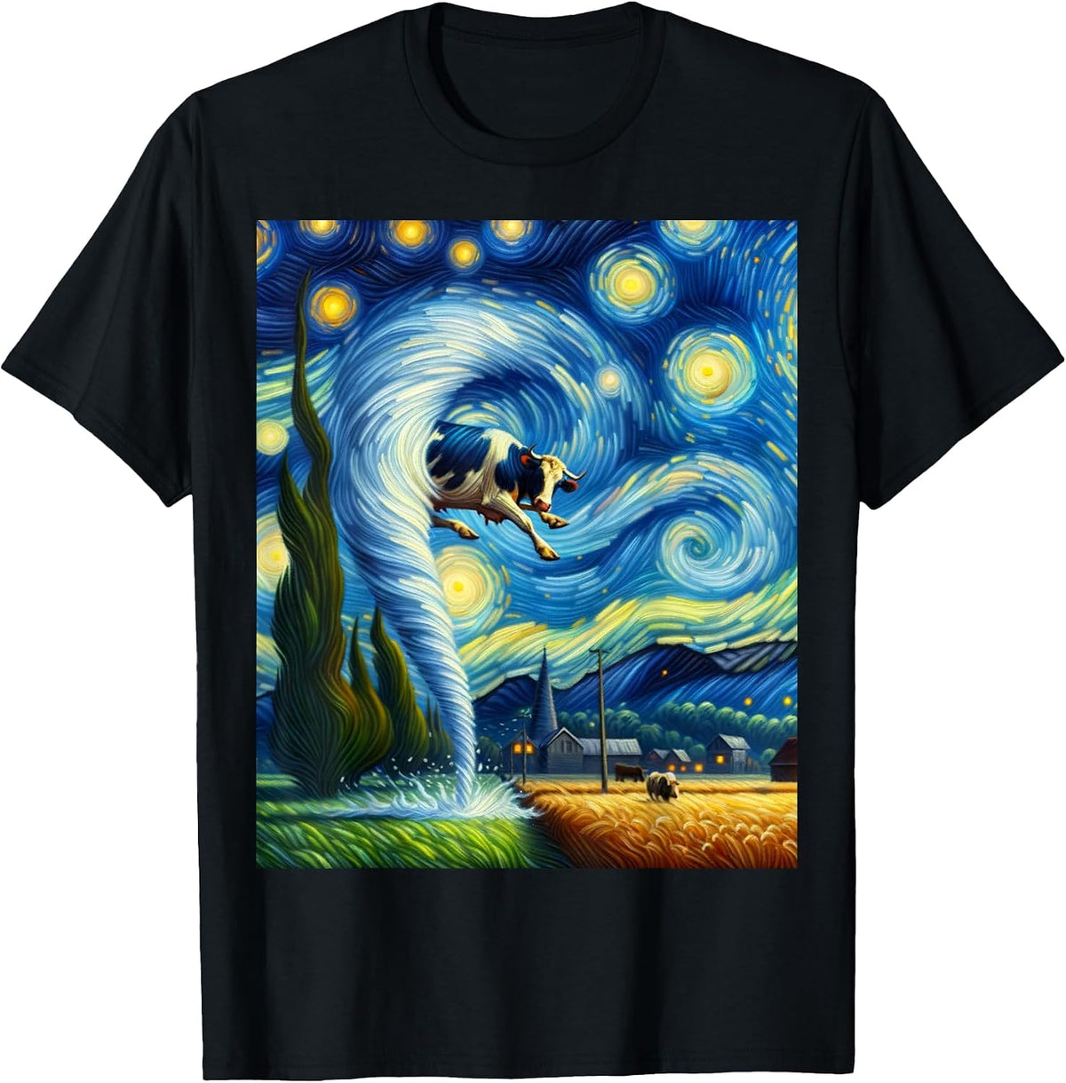 Tornado, Storm Chasing Van Gogh Starry Night Style T-Shirt - Black