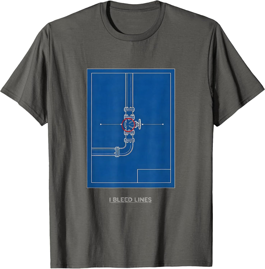 I Bleed Lines Funny Plumber Pipefitter Trade Humor T-Shirt - Asphalt Grey