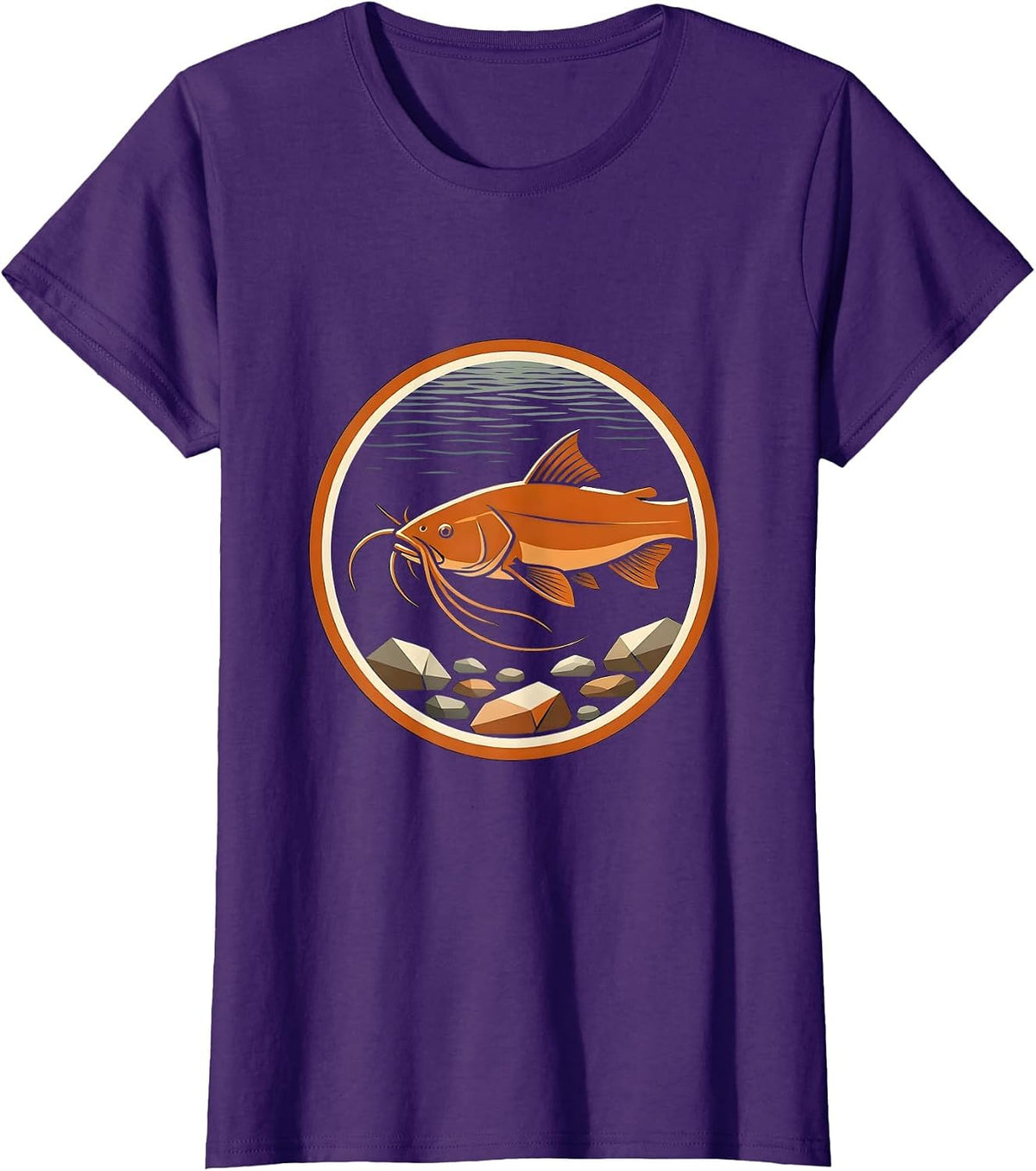 Women's Catfish on the Riverbed Fishing Graphic T-Shirt - Purple