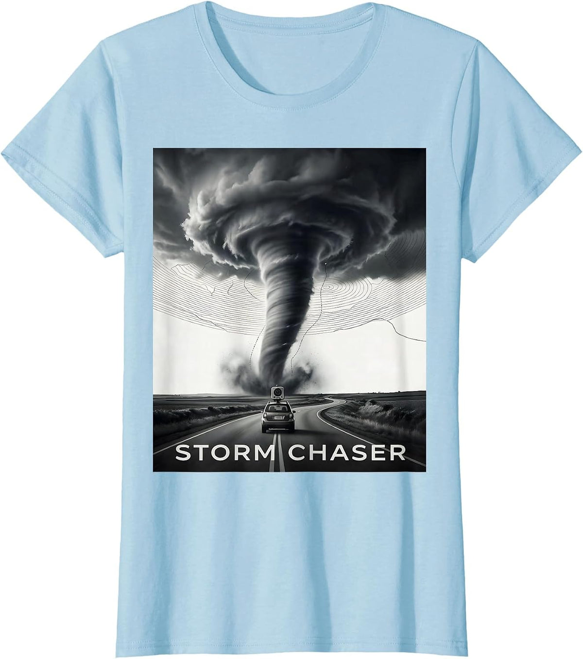 Storm Chaser Monochromatic Tornado Meteorology Enthusiast T-Shirt - Baby Blue