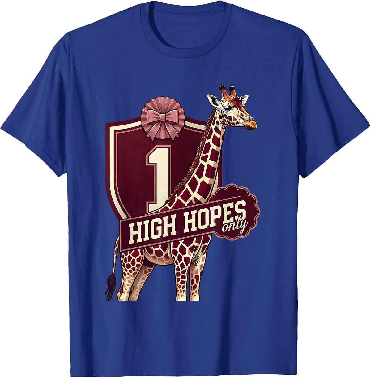 Men's Giraffe High Hopes Only Optimistic Design T-Shirt - Royal Blue