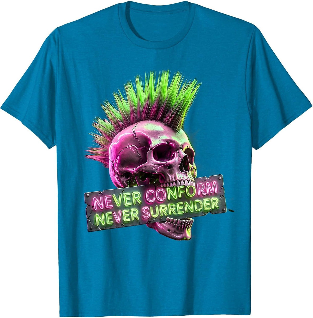 Never Conform Never Surrender Punk Design T-Shirt - Sapphire Blue