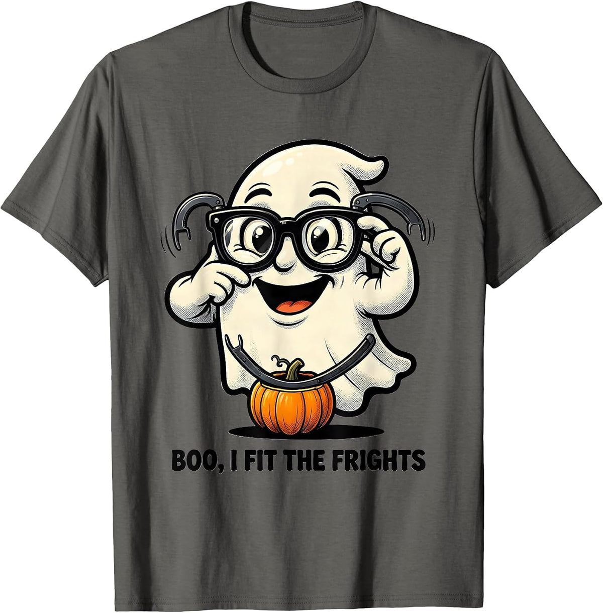 Boo I Fit The Frights Cartoon Halloween Optometrist Eye T-Shirt - Asphalt Grey