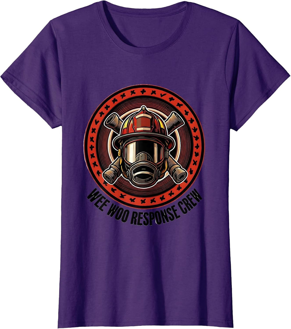 Women's Wee Woo Response Crew Funny Firefighter Gift Crewmate Badge T-Shirt - Purple