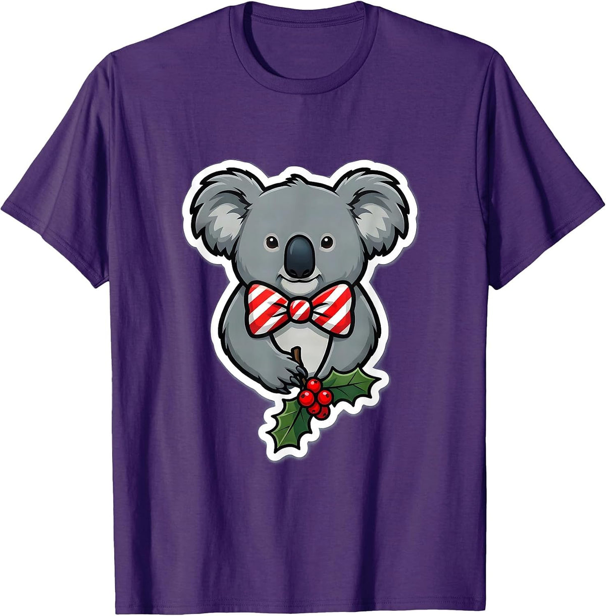 Rounded Koala Christmas Bow Tie Holiday Animal Lover Gift T-Shirt - Purple