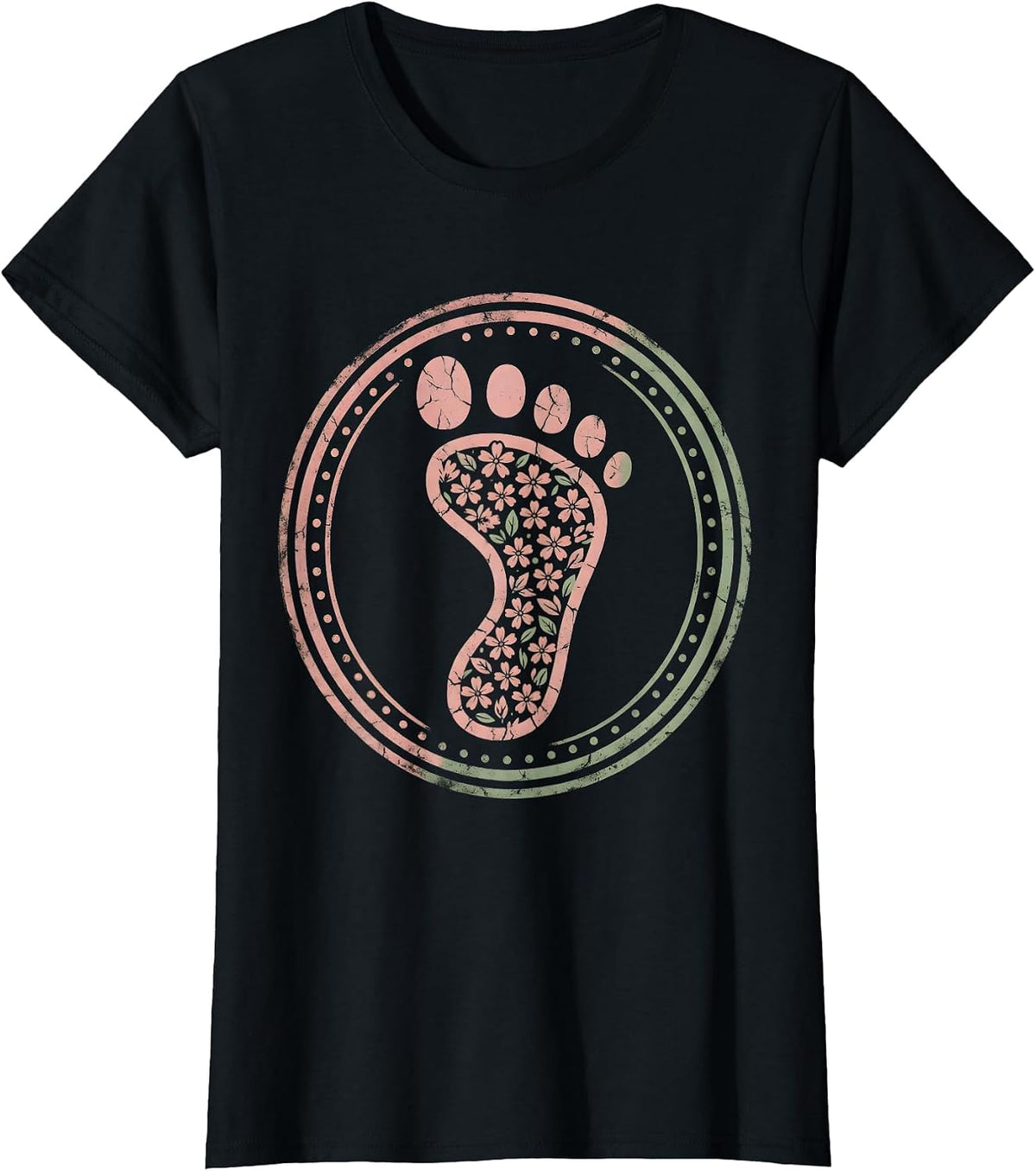 Horse Hoof Print Floral Wildflower Design T-Shirt - Black