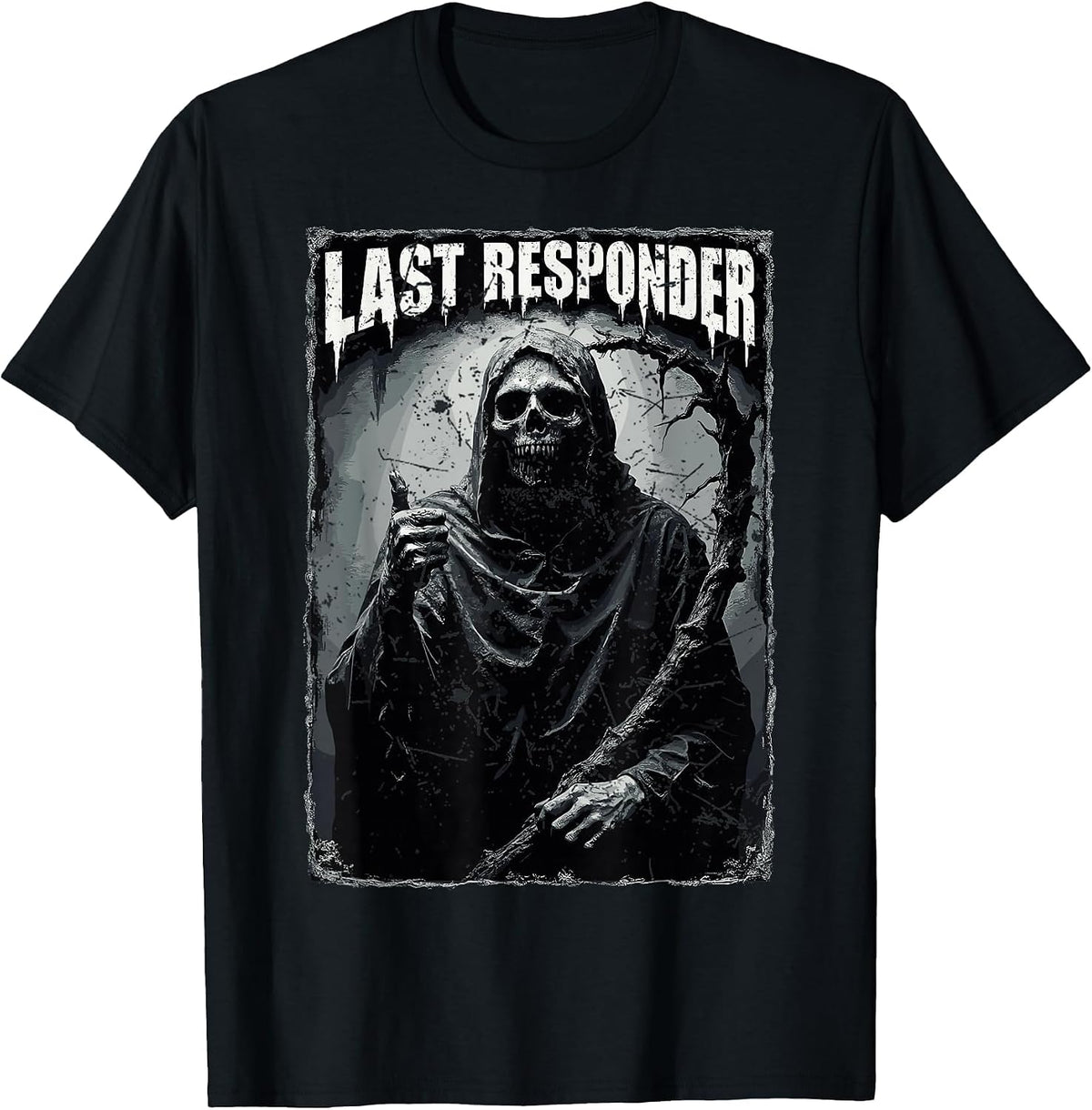 Creepy Dark Grim Reaperv Last Responder Death Heavy Metal T-Shirt - Black