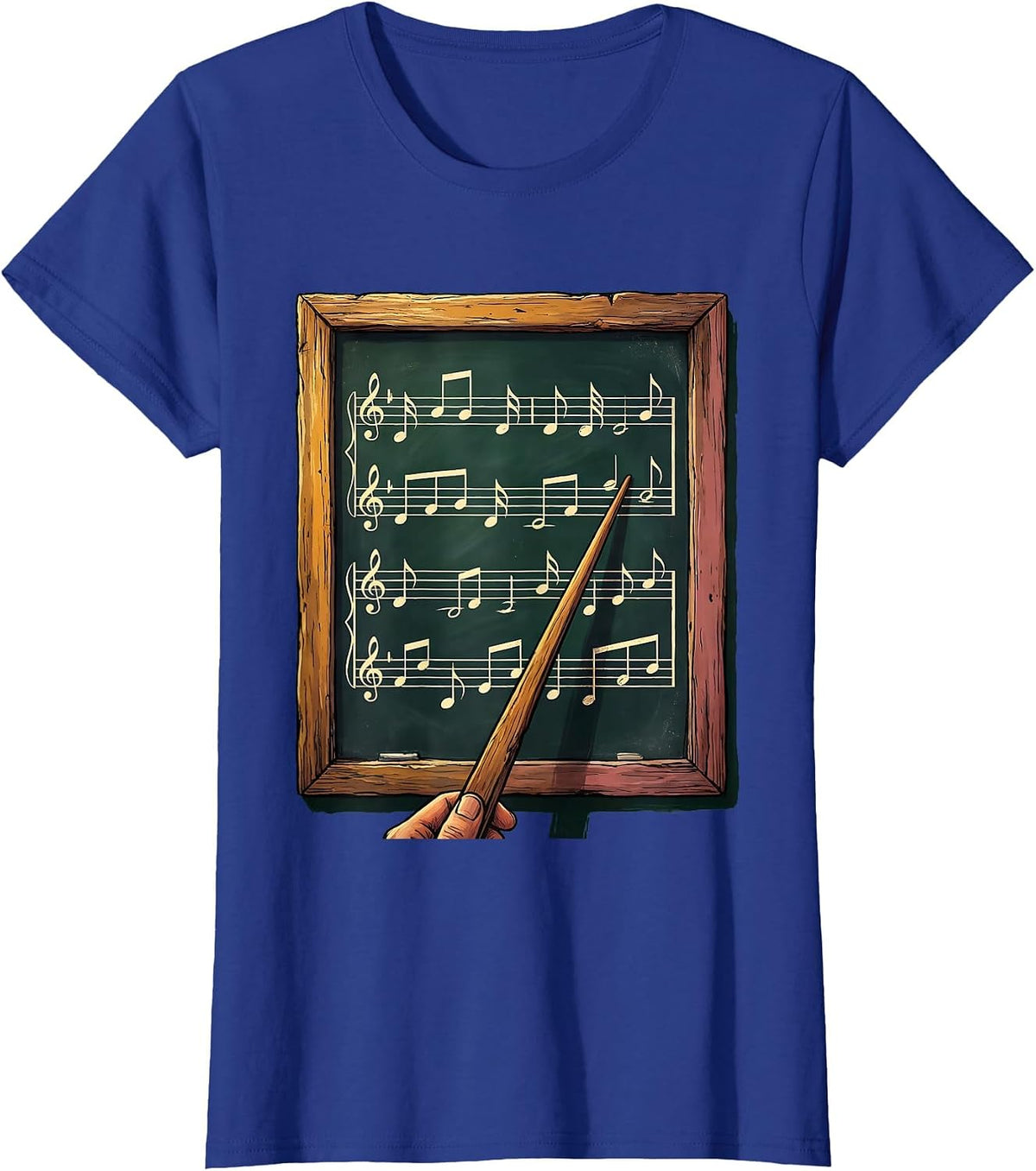 Women's Music Teacher Chalkboard Staff Notes Illustration T-Shirt - Royal Blue