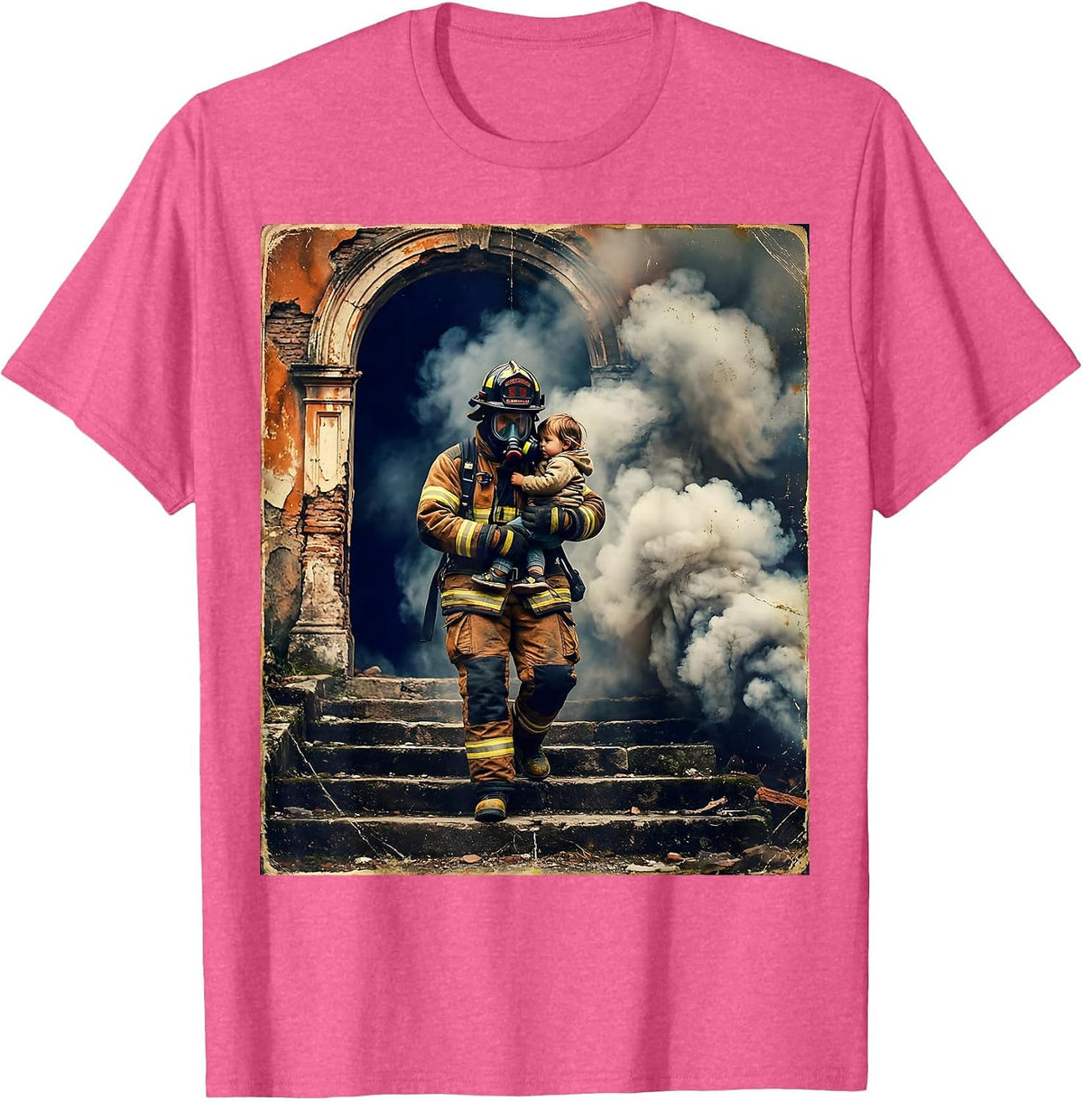 Firefighter Rescue Brave Hero Graphic Design T-Shirt - Pink Heather