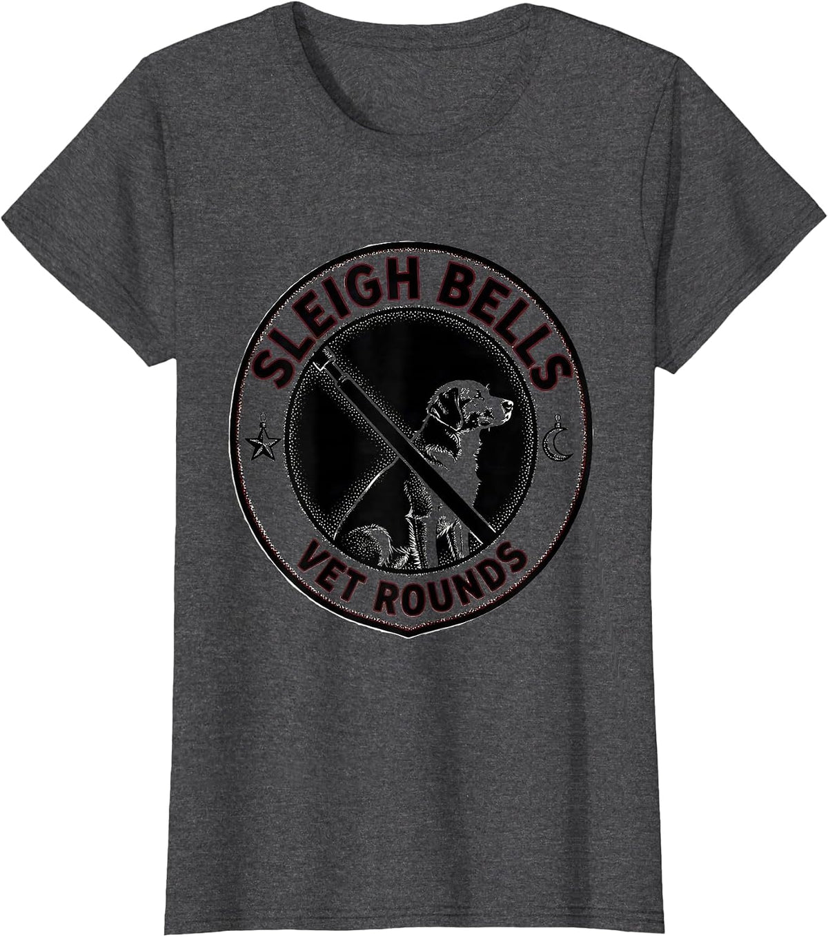 Women's Sleigh Bells, Vet Rounds Funny Veterinary Tech Christmas T-Shirt - Dark Heather Grey