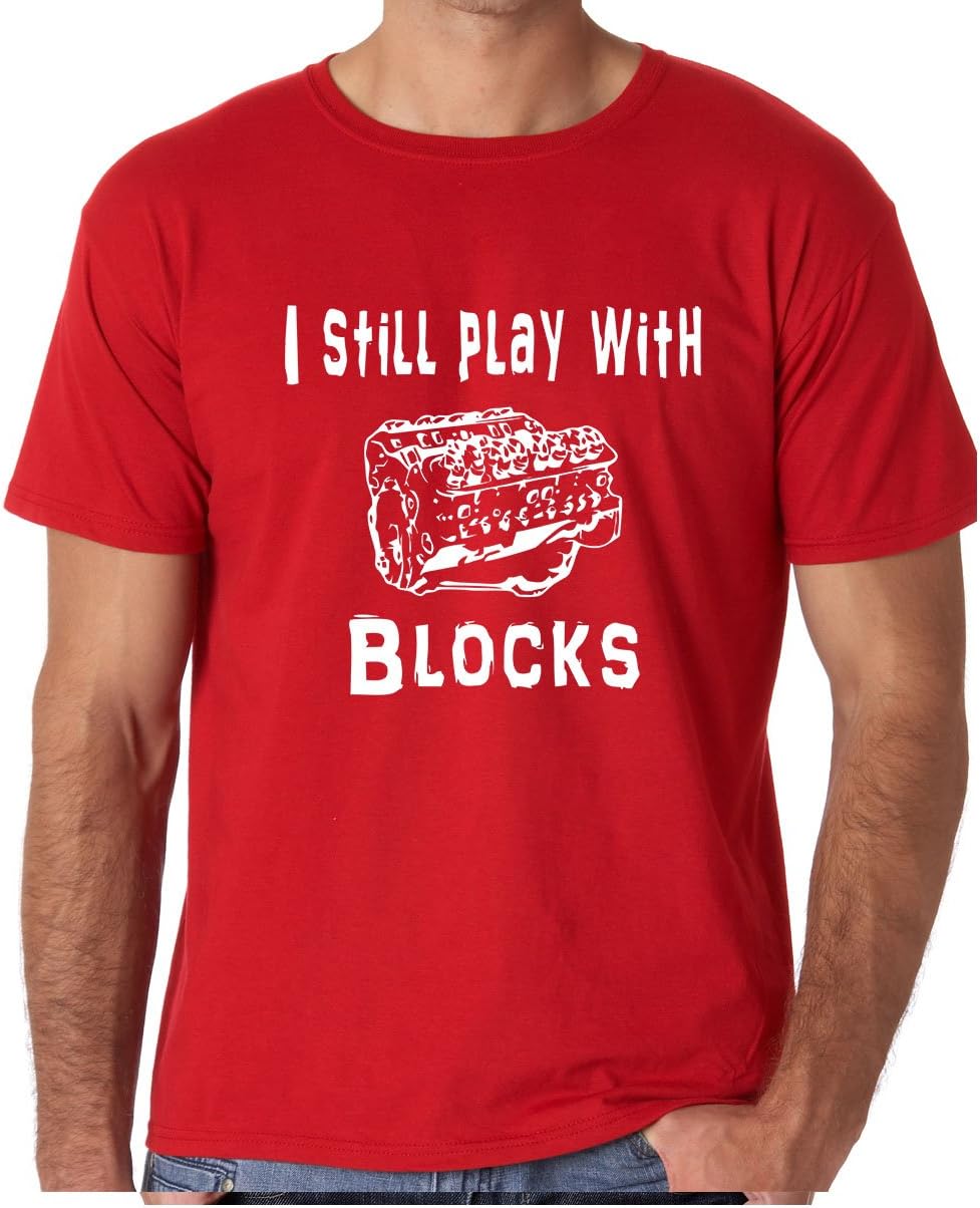 CBTWear I Still Play with Blocks - Mechanic Engine Block Funny Gift for Car Enthusiast Men's T-Shirt - Red