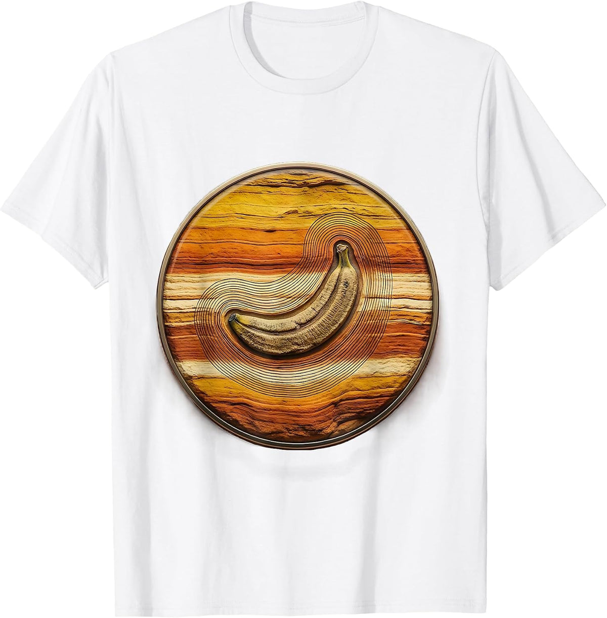 Banana Peel Fossil Embedded in Rock Graphic T-Shirt - White