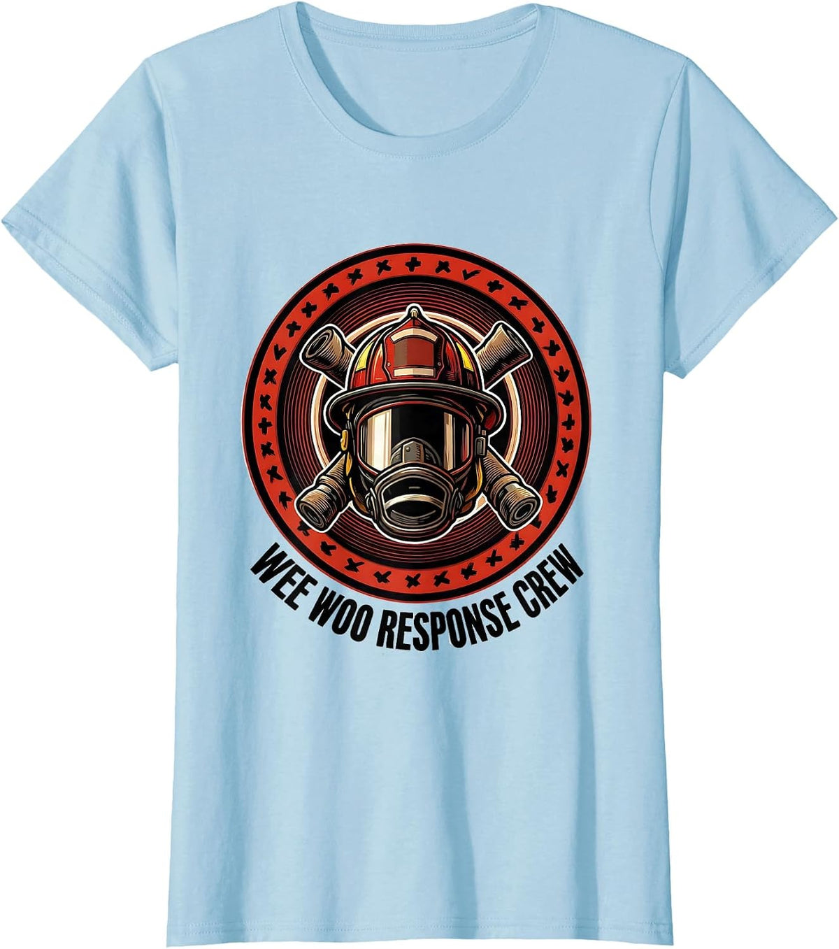 Women's Wee Woo Response Crew Funny Firefighter Gift Crewmate Badge T-Shirt - Baby Blue