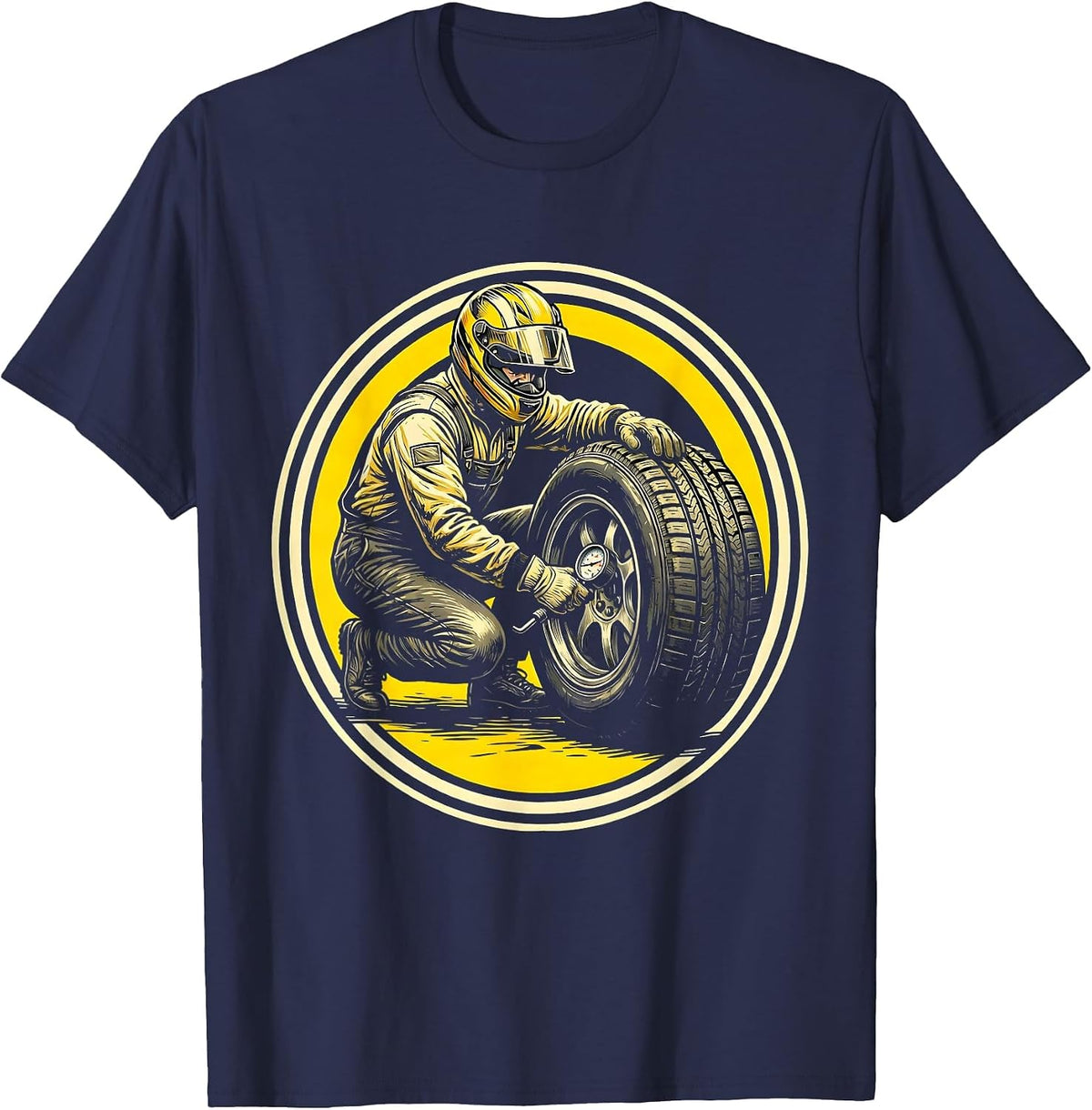 Men's Pit Crew Mechanic Tire Pressure Check Graphic T-Shirt - Navy Blue