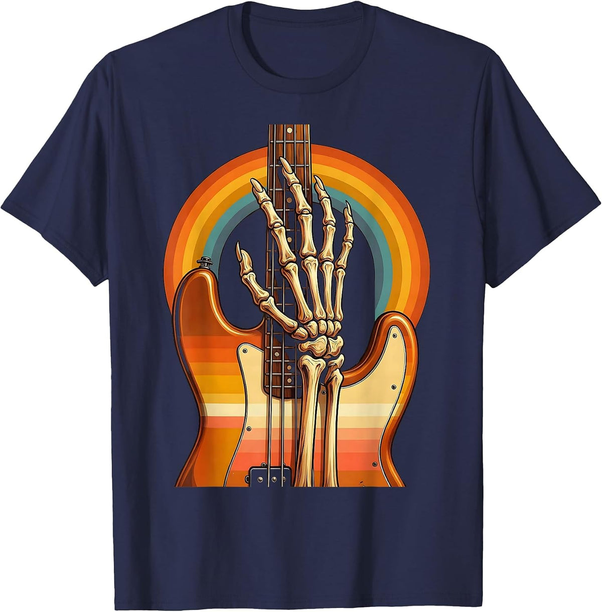 Men's Skeleton Bass Player Graphic Tee T-Shirt - Navy Blue