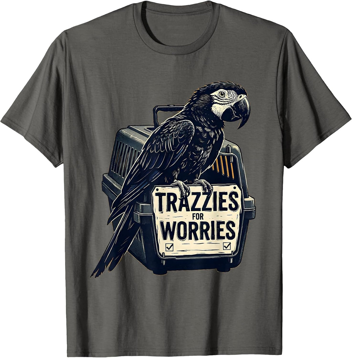 Trazzies For Worries Linocut Vet Tech Veterinary Technician T-Shirt - Asphalt Grey