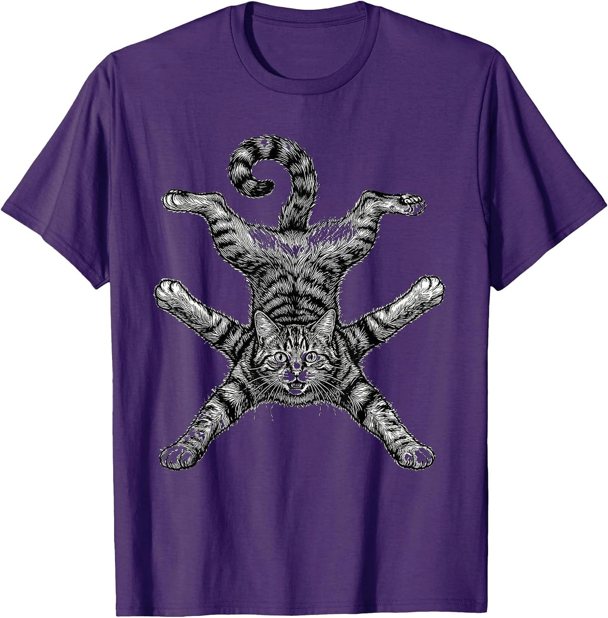 Acrobatic Cat Cartwheel Illustration T-Shirt - Purple